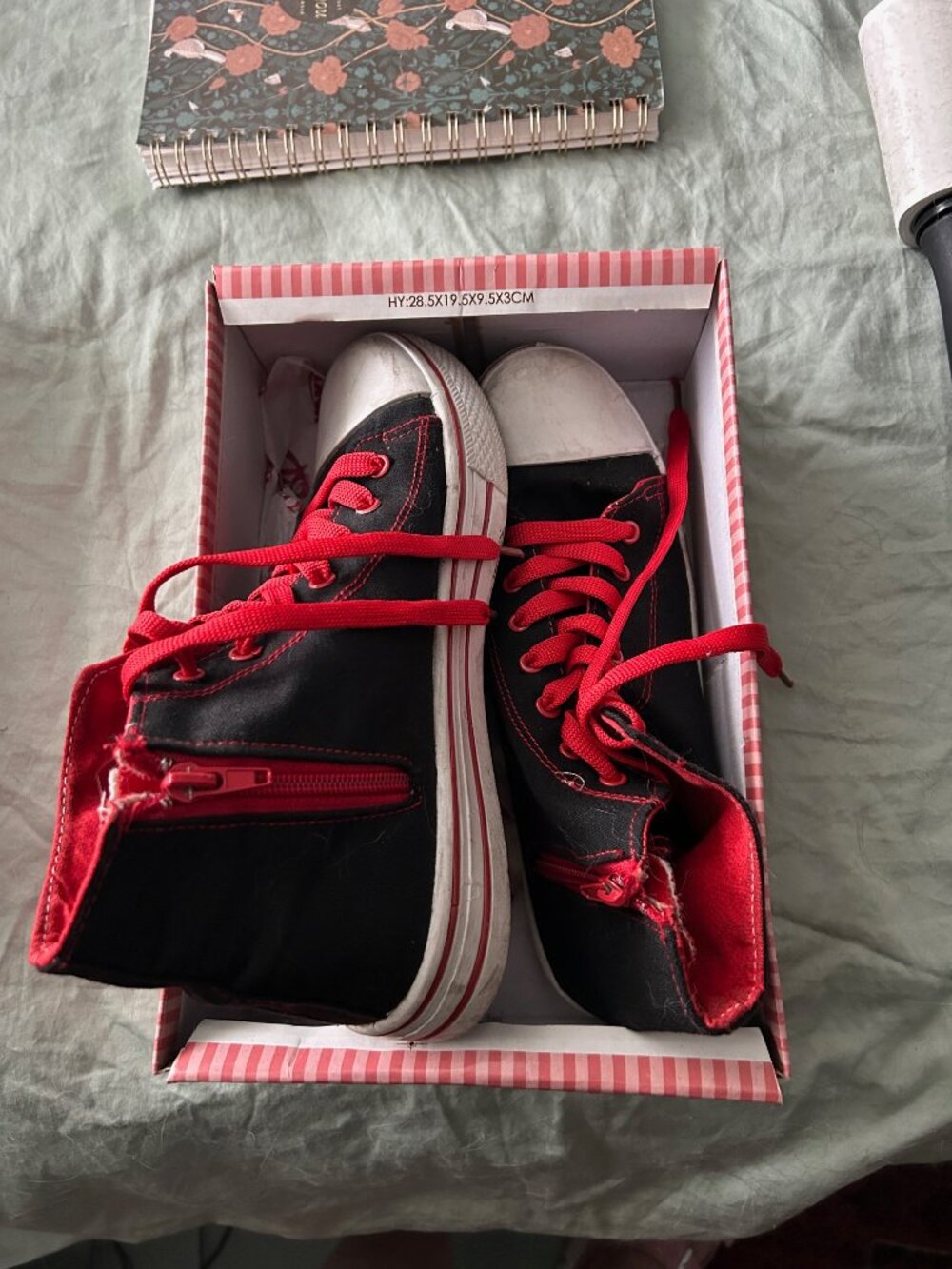 Yoki red and black goth canvas high top sneakers with red zippers women size 9